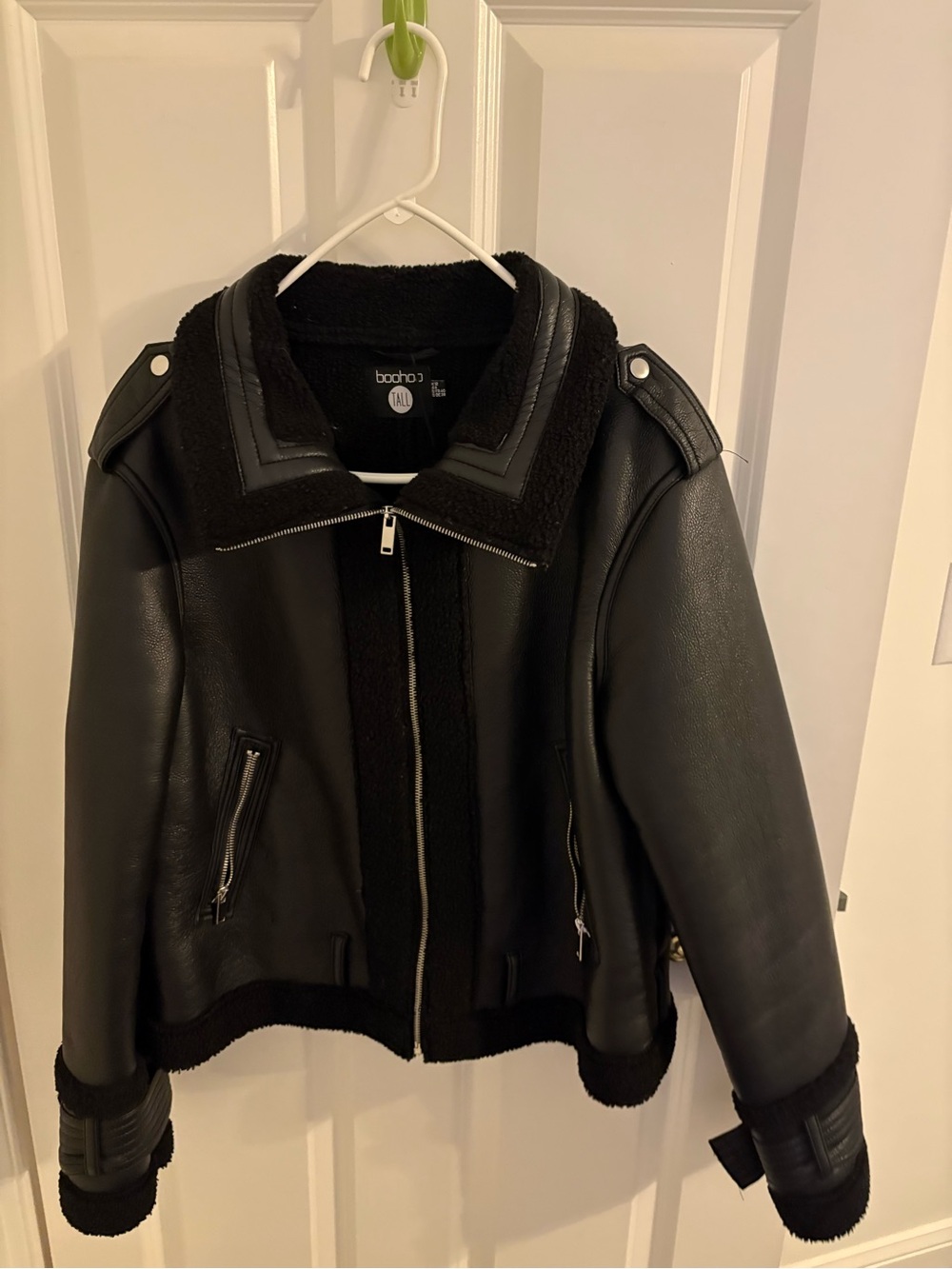 Boohoo Black Faux Leather Shearling Biker Jacket